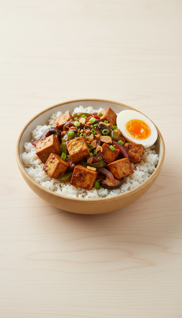 Vegetarian Adobo Rice Bowl with Mushrooms